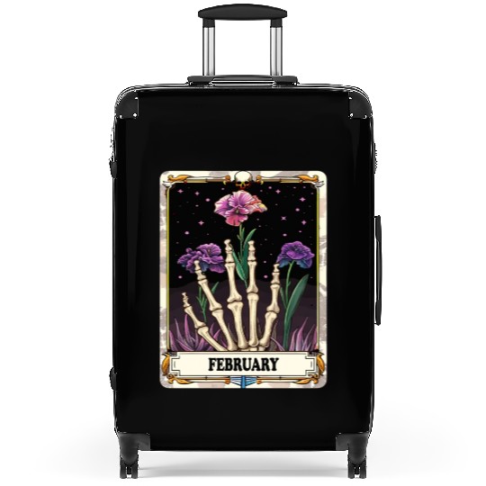 February Gothic Tarot Card - Violet Flower & Skele Suitcases