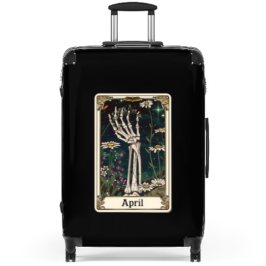 April Gothic Tarot Card - Daisy Flower & Skeleton' Suitcases