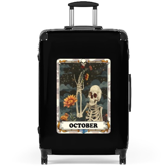 October Gothic Tarot Card - Marigold Flower & Skel Suitcases