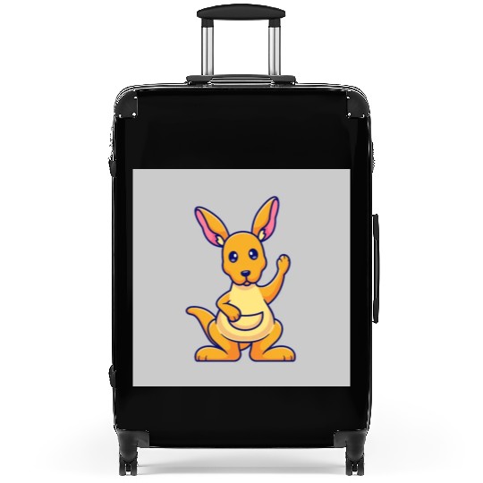 Cute Kangaroo Waving Hand: Cartoon Vector Icon Ill Suitcases