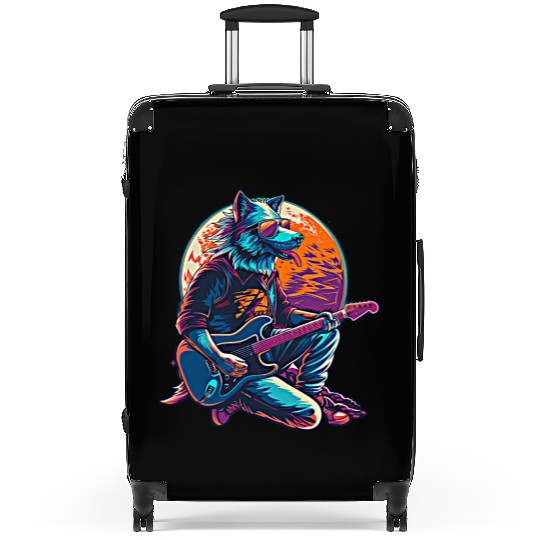 Blue Wolf Moon Guitar Player Retro Sunglasses Suitcases