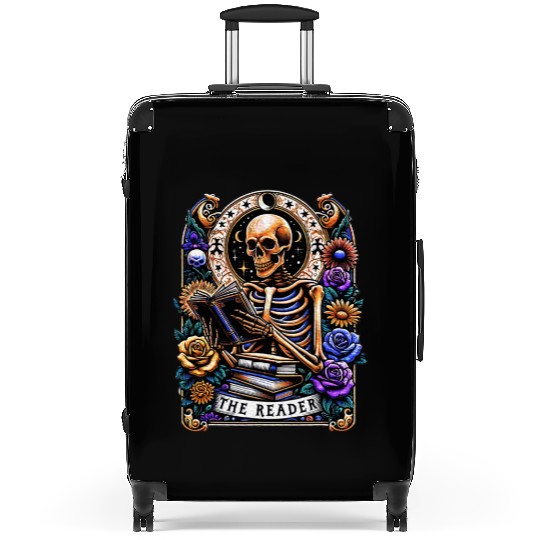 The Reader Tarot Card Halloween Reading Skeleton Suitcases