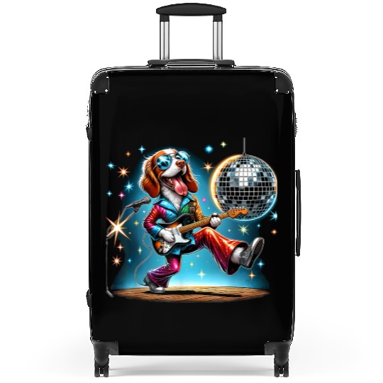 Disco Guitar Brittany dog Suitcases