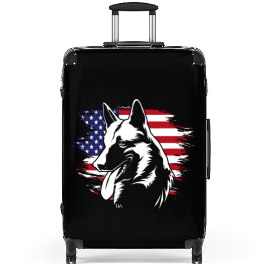 US Flag Dog Face 4th Of July Belgian Malinois Suitcases