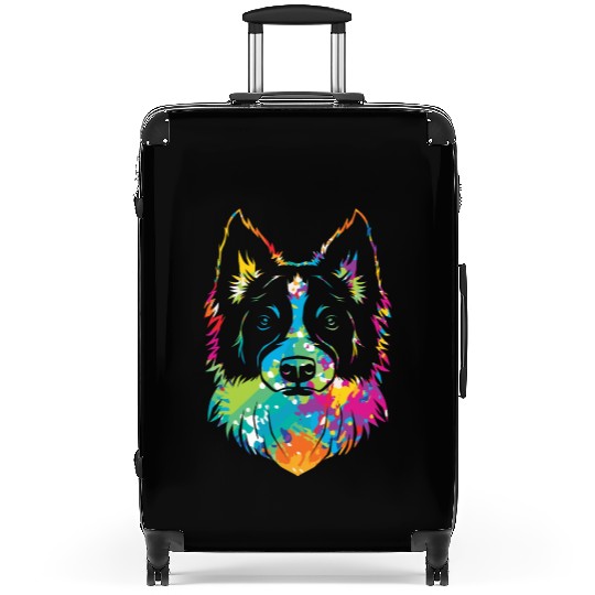 Pop Art Style Dog Face Puppy Border Collie Suitcases