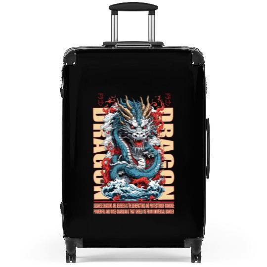 Japanese dragon on waves Suitcases