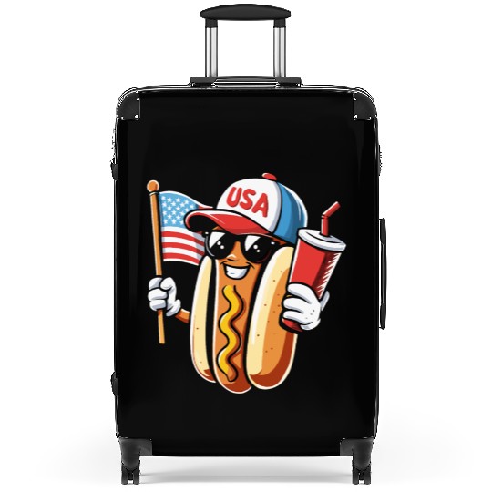 4th July Hot Dog USA Patriotic Character Fun Suitcases
