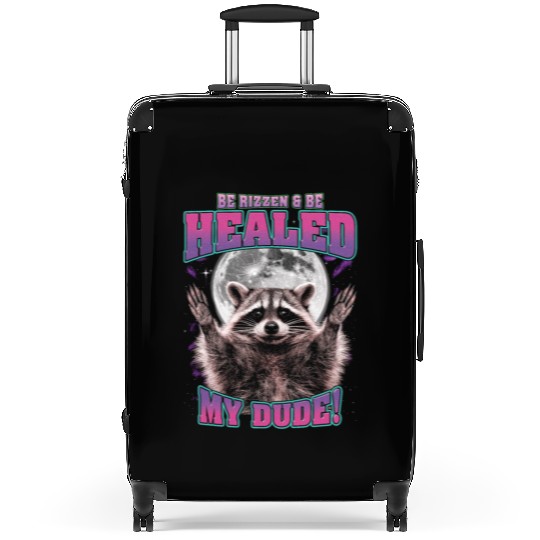 Be Rizzen & Be Healed! Funny Raccoon Bootleg Suitcases
