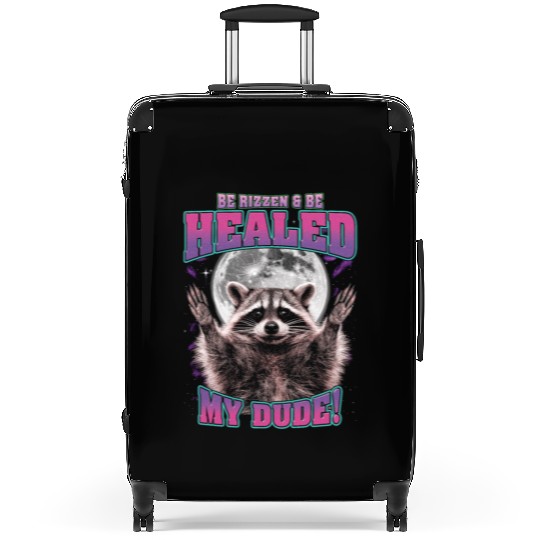 Be Rizzen & Be Healed! Funny Raccoon Bootleg Suitcases
