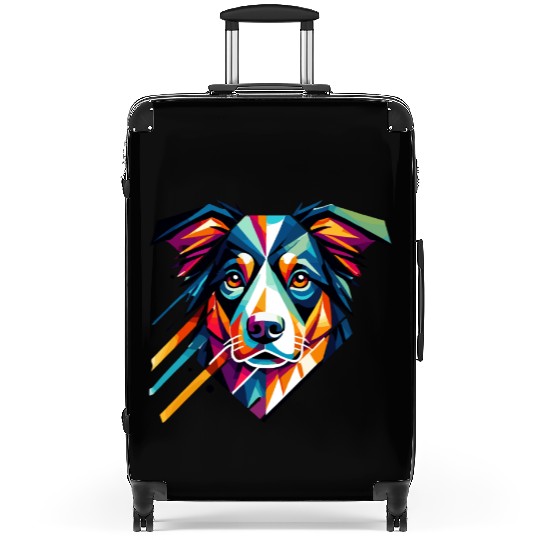 Colorful Geometric Dog Art Australian Shepherd Suitcases