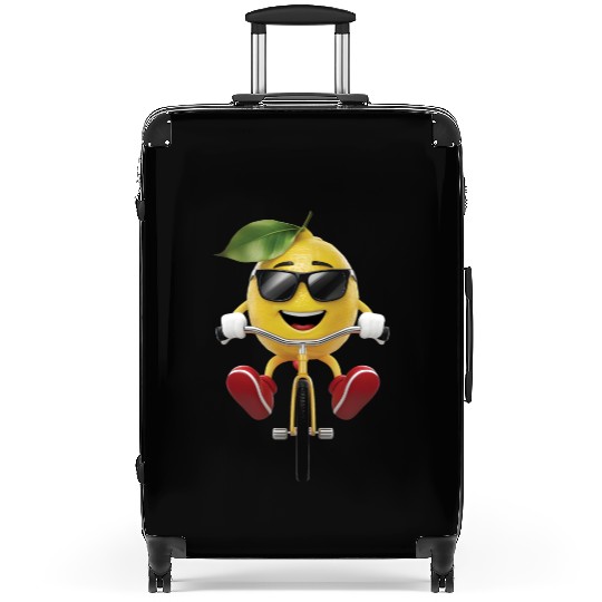 Lemon Cycling On Bike Realistic Suitcases