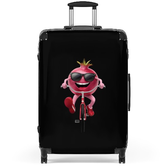Pomegranate Cycling On Bike Realistic Suitcases