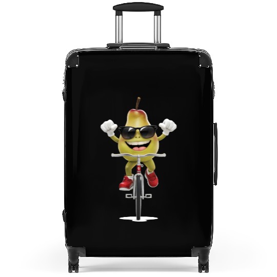 Pear Cycling On Bike Realistic Suitcases