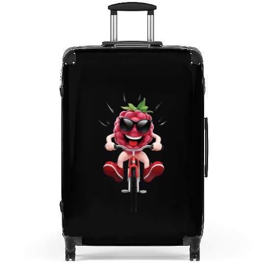 Raspberry Cycling On Bike Realistic Suitcases