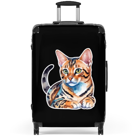 Leopard Cat Watercolor Suitcases