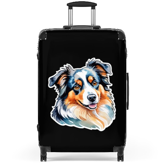Australian Shepherd Watercolor Suitcases