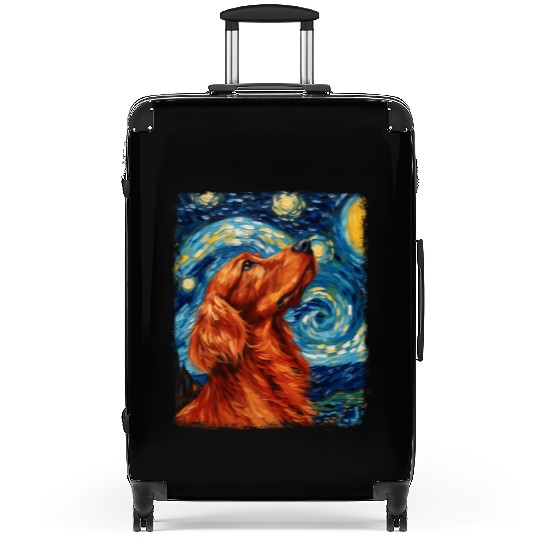 Irish Setter Dog Starry Night Painting Suitcases