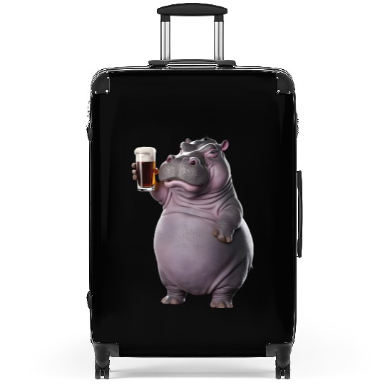 Hippo Drinking Beer Realistic Suitcases