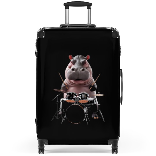 Hippo Playing Drums Realistic Suitcases