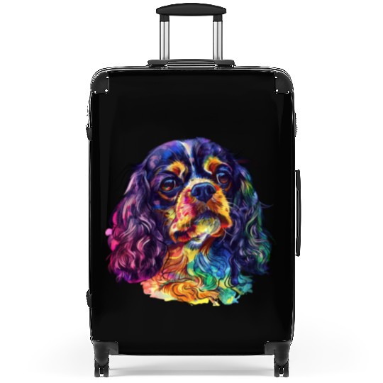 Colorful Cavalier King Charles Spaniel Portrait Suitcases