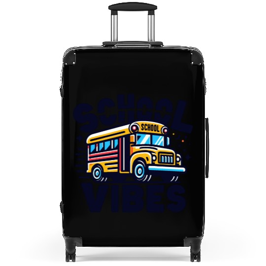 School Vibes Vector Illustration for school bus Suitcases