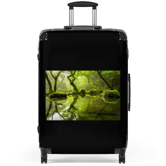 Enchanted Forest Reflections in Tranquil Pond Suitcases