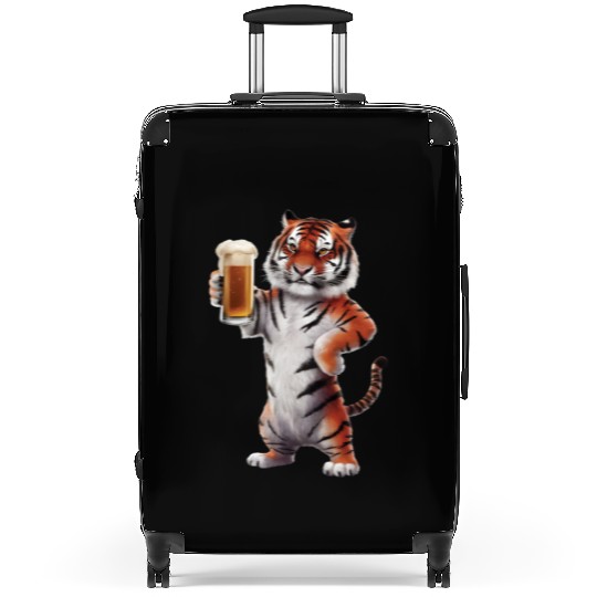 Tiger Drinking Beer Realistic Suitcases