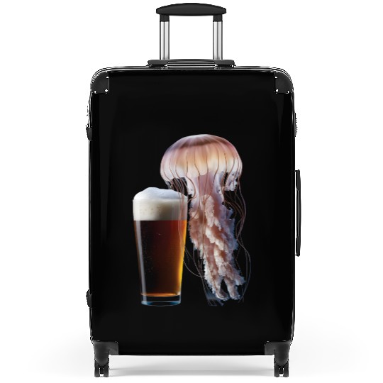 Jellyfish Drinking Beer Realistic Suitcases