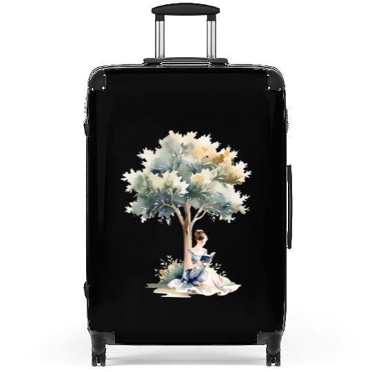 Serene Summer Reading Watercolor Bookworm Girl Suitcases