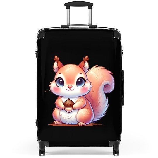 The cute squirrel with favorite food Suitcases
