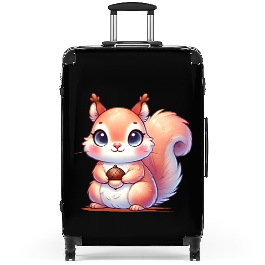 The cute squirrel with favorite food Suitcases