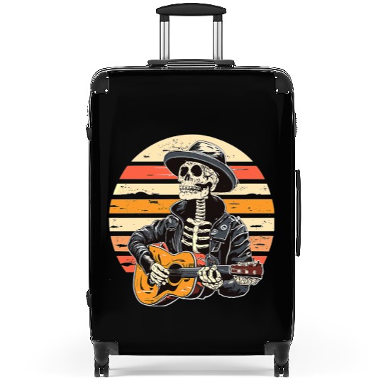 Halloween Skeleton Playing Guitar Rock And Roll Suitcases