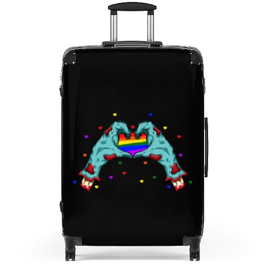 Halloween Hand Skeleton Heart LGBT Pride Rainbow Suitcases