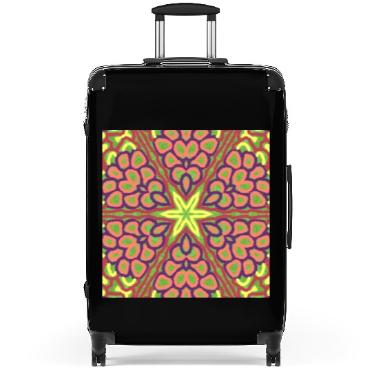 yellow orange red green purple mandala Suitcases