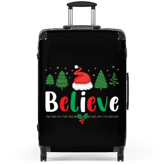 Merry Christmas Believe Santa Claus Hat Xmas Tree Suitcases