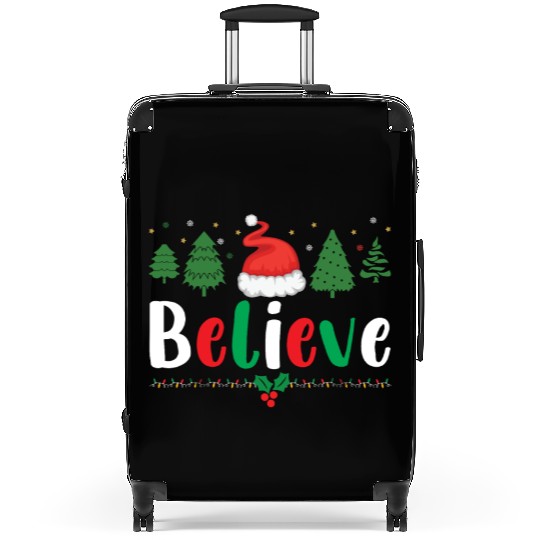 Merry Christmas Believe Santa Claus Hat Xmas Tree Suitcases