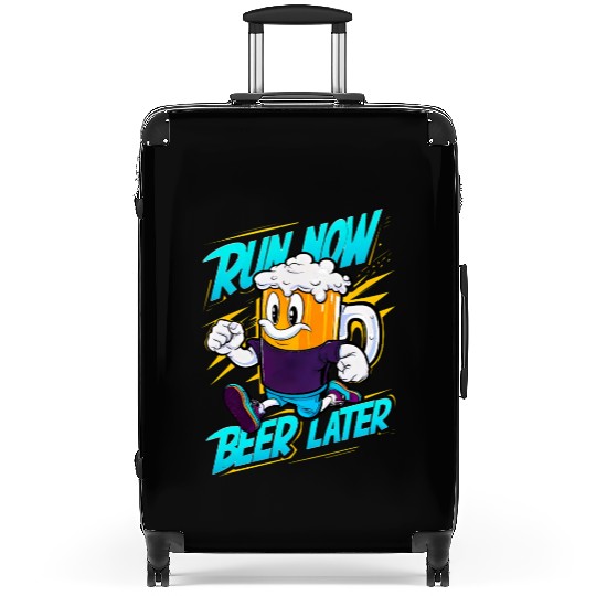 Run Now Beer Later - Motivational Beer Mug Cartoon Suitcases
