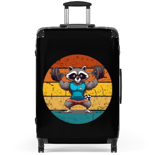 raccoon gym workout fitness retro Suitcases