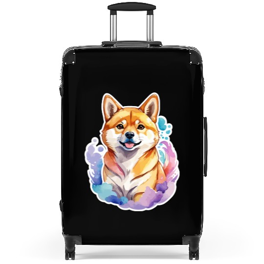 Shiba Inu Watercolor Suitcases