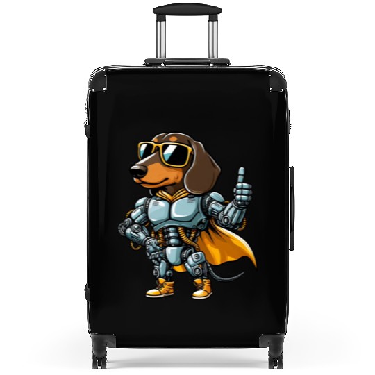 Dachshund robot cyborg sci-fi dog mech design Suitcases