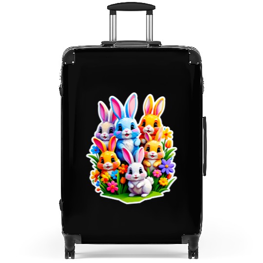 Colorful Spring Celebration with Cute Bunnies Suitcases