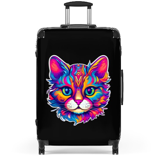 Psychedelic Cat - Groovy Neon Feline Suitcases