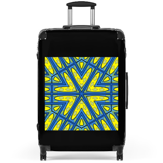 mushroom yellow blue green mandala Suitcases