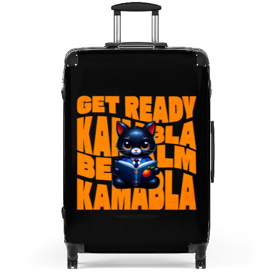 Regal Cat Kamabala Reading Orange Book Cartoon Suitcases
