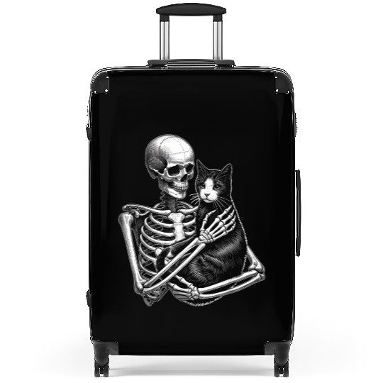 Skeleton Holding A Cat Funny Lazy Halloween Costum Suitcases