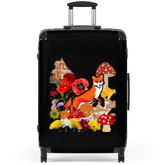 Cute Flower Fox Suitcases, Vintage Floral Cottagecore