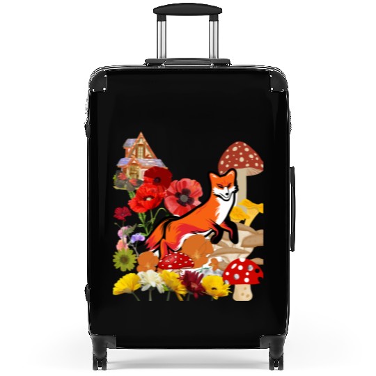 Cute Flower Fox Suitcases, Vintage Floral Cottagecore