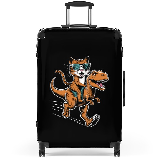 Cat Wearing Sunglasses Riding a Dinosaur Suitcases