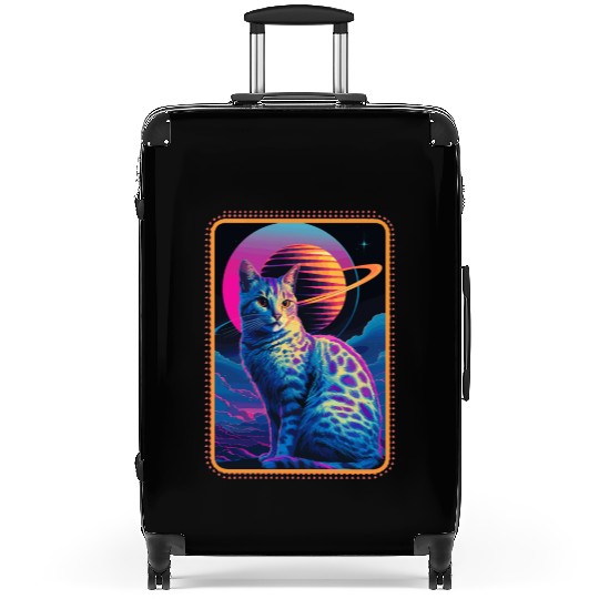 Animal Art Planet Fantasy Cat Under Neon Sky Suitcases