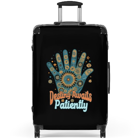 SAYING: Destiny awaits patiently, retro palm, sun Suitcases